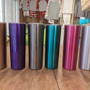 20oz Skinny Stainless Steel Tumblers Metallic Colours (Non Sublimation)