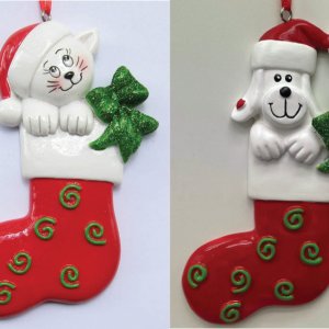Dog or Cat in a Stocking Resin Ornament